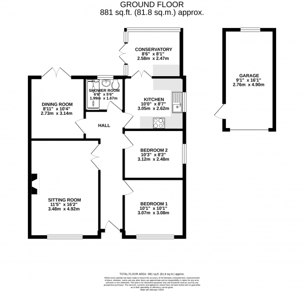 Floor Plan Image for 2 Bedroom Semi-Detached Bungalow to Rent in 14 Combe Batch Rise, Wedmore BS28 4DT