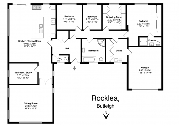 Floor Plan Image for 3 Bedroom Detached House to Rent in Henley Lane, Butleigh