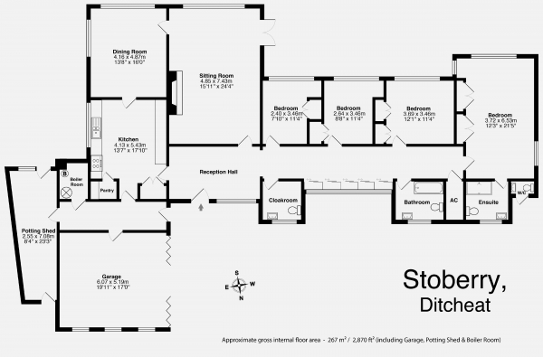 Floor Plan Image for 4 Bedroom Detached Bungalow to Rent in Ditcheat, near Bruton and Castle Cary