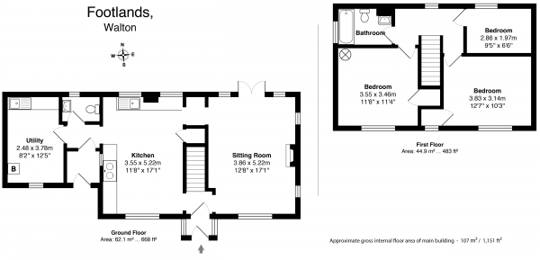 Floor Plan for 3 Bedroom Detached House for Sale in Rural setting between Street & Somerton, Walton, BA16, 9RH -  &pound410,000