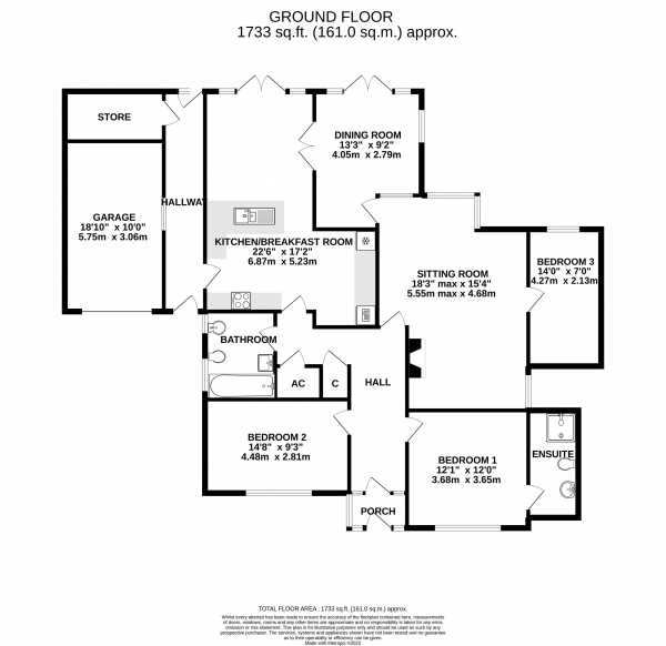 Floor Plan Image for 3 Bedroom Detached Bungalow for Sale in East Horrington (Nr. Wells)