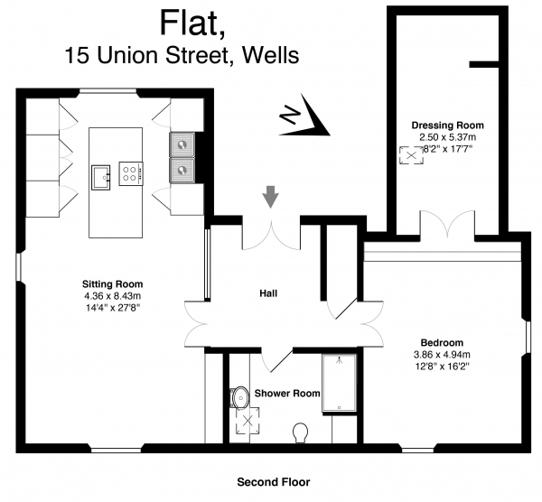 Floor Plan Image for 1 Bedroom Flat to Rent in The Courtyard 15 Union Street, Wells BA5 2PU