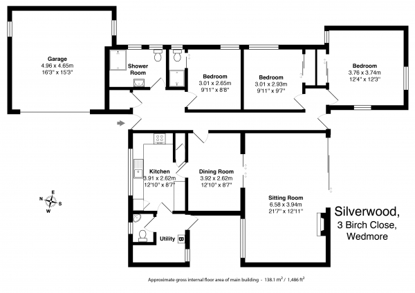 Floor Plan for 3 Bedroom Bungalow for Sale in Silverwood 3 Birch Close, Wedmore BS28 4BG, BS28, 4BG - Guide Price &pound545,000