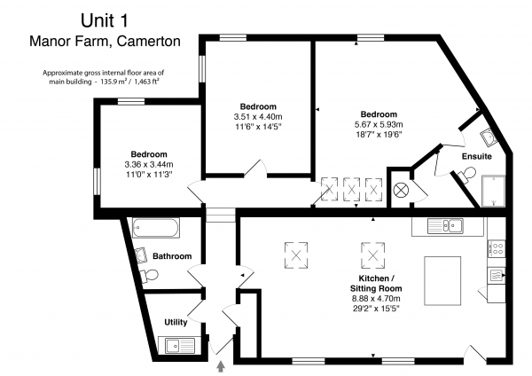 Floor Plan Image for 3 Bedroom Barn Conversion for Sale in 1 Manor Farm, Camerton Nr. Bath