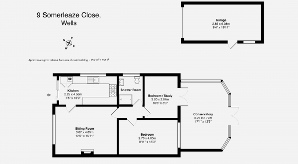 Floor Plan Image for 2 Bedroom Bungalow for Sale in Somerleaze Close, Wells