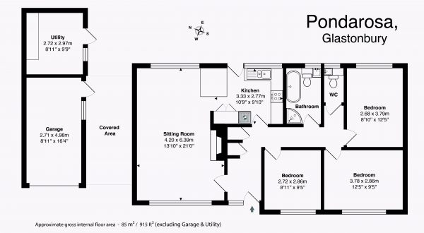 Floor Plan Image for 3 Bedroom Detached Bungalow for Sale in Leg of Mutton Road, Glastonbury