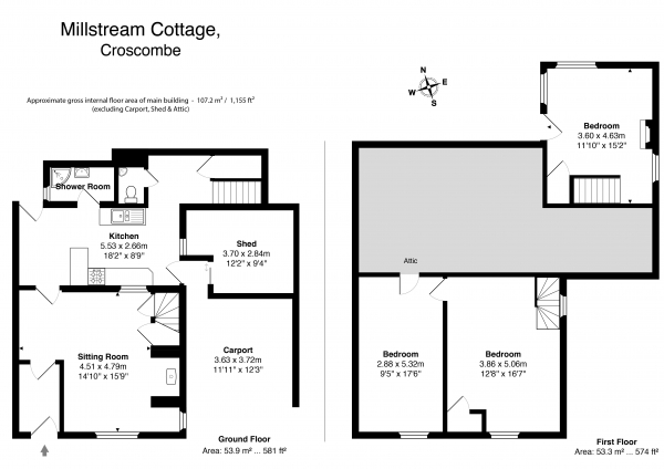 Floor Plan for 3 Bedroom Terraced House for Sale in Croscombe, Wells, Croscombe, BA5, 3QN - Guide Price &pound250,000