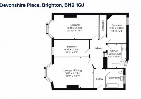 Floor Plan for 2 Bedroom Flat to Rent in Devonshire Place, Brighton, BN2, 1QJ - £368 pw | £1595 pcm