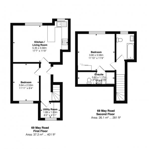 Floor Plan for 2 Bedroom Maisonette to Rent in May Road, Brighton, BN2, 3ED - £358 pw | £1550 pcm
