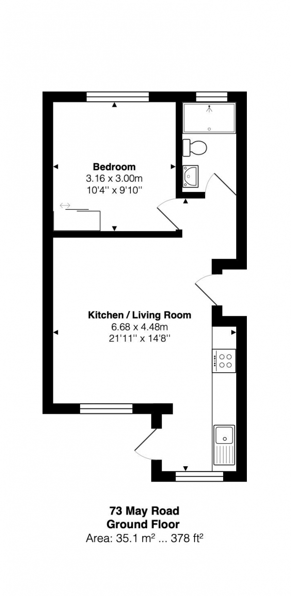 Floor Plan for 1 Bedroom Flat to Rent in May Road, Brighton, BN2, 3ED - £265 pw | £1150 pcm