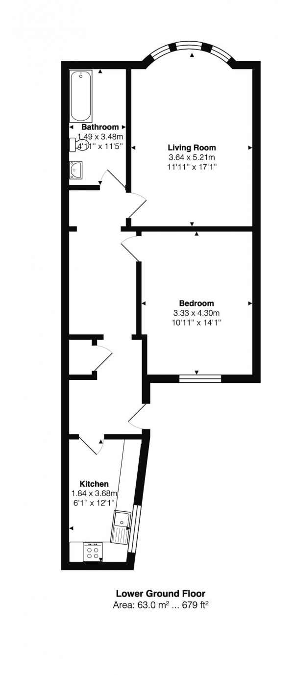 Floor Plan for 1 Bedroom Flat to Rent in Bedford Row, Worthing, BN11, 3DR - £225 pw | £975 pcm