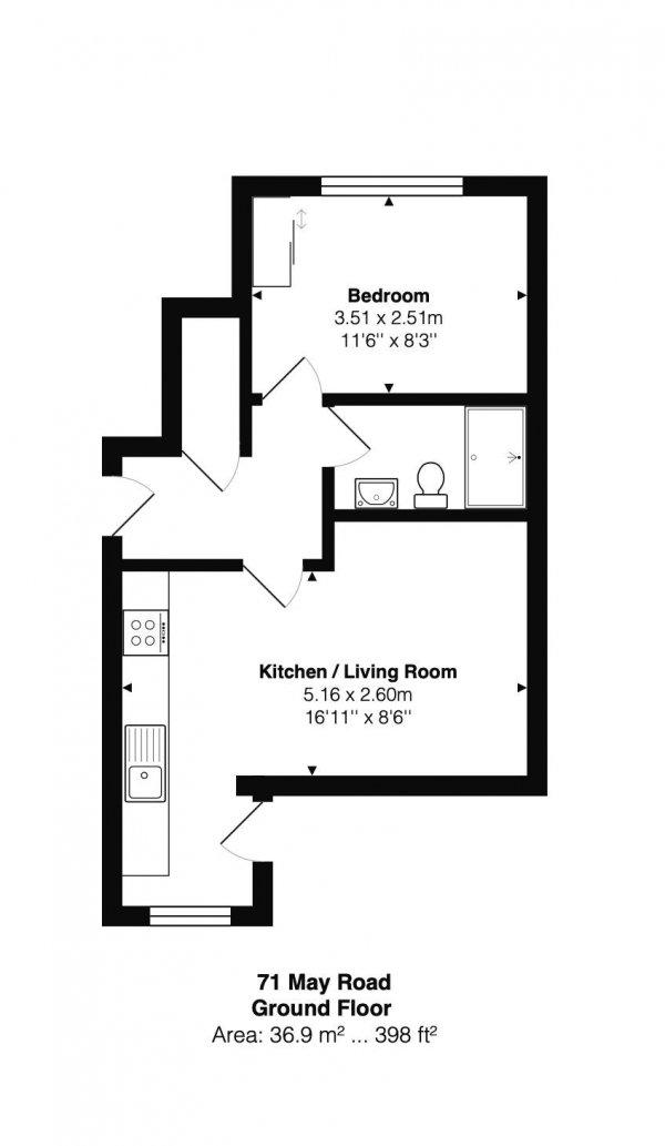 Floor Plan for 1 Bedroom Flat to Rent in May Road, Brighton, BN2, 3ED - £283 pw | £1225 pcm