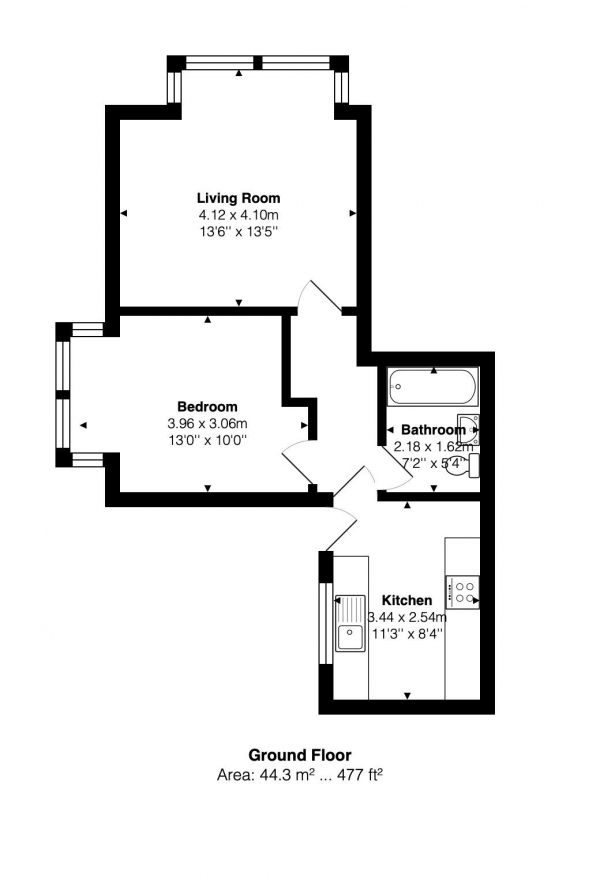 Floor Plan Image for 1 Bedroom Flat to Rent in Kingsway, Hove