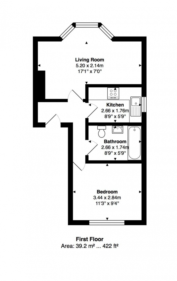 Floor Plan for 1 Bedroom Flat to Rent in Russell Square, Brighton, BN1, 2EE - £213 pw | £925 pcm
