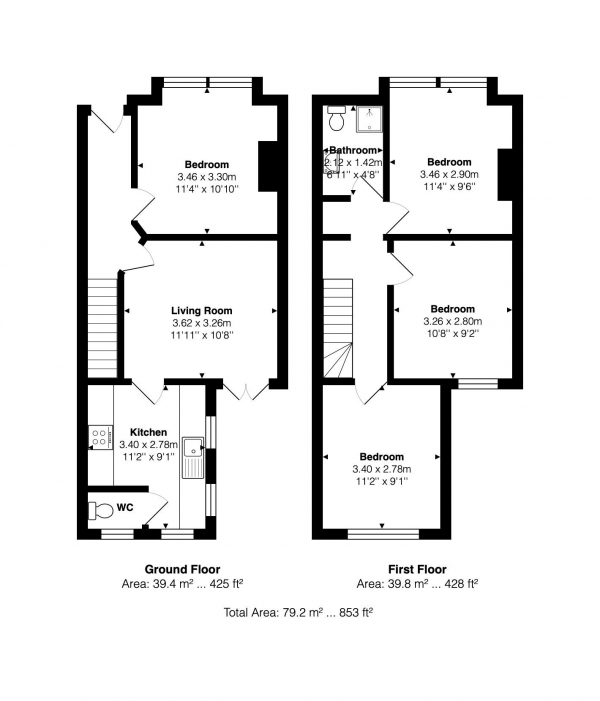 Floor Plan Image for 4 Bedroom Property to Rent in Coombe Terrace, Brighton