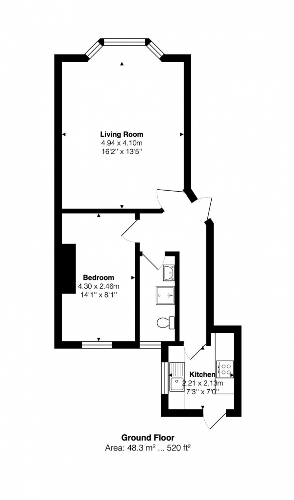 Floor Plan for 1 Bedroom Flat to Rent in Walpole Terrace, Brighton, BN2, 0ED - £300 pw | £1300 pcm