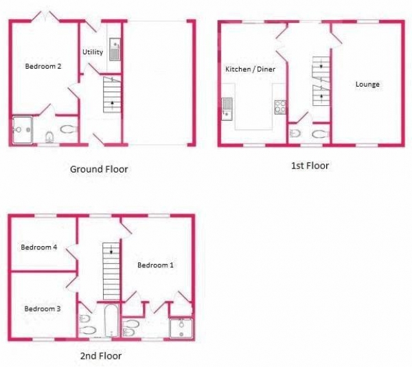 Floor Plan Image for 4 Bedroom Terraced House for Sale in Highwoods, Colchester, CO4