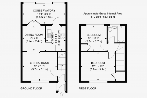 Floor Plan Image for 2 Bedroom Terraced House for Sale in Pear Tree Close, Burgess Hill