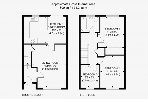 Floor Plan Image for 3 Bedroom Terraced House for Sale in Charlwood Gardens, Burgess Hill