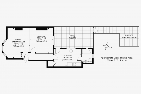 Floor Plan Image for 1 Bedroom Apartment for Sale in 36 Royal George Road, Burgess Hill