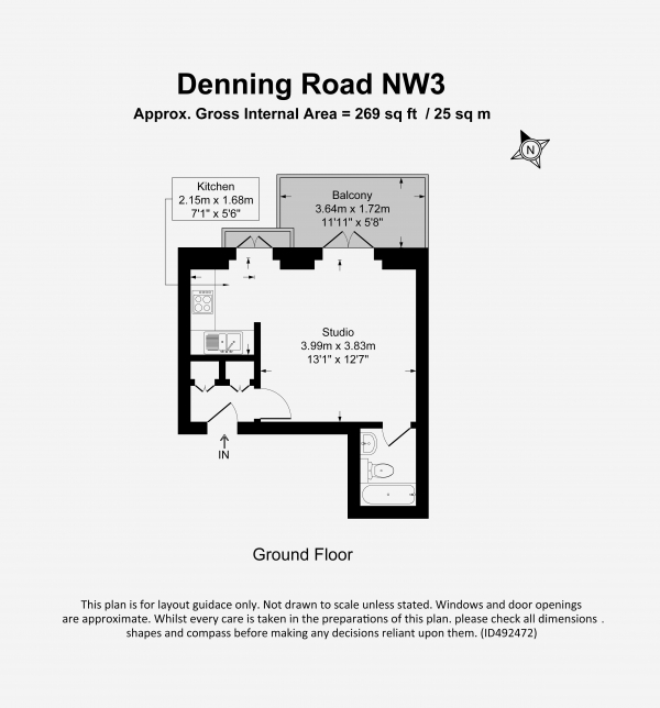 Floor Plan for Apartment for Sale in Denning Road, Hampstead, London, NW3, Hampstead, NW3, 1ST -  &pound400,000