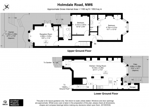 Floor Plan Image for 3 Bedroom Apartment for Sale in Holmdale Road, West Hampstead, London NW6