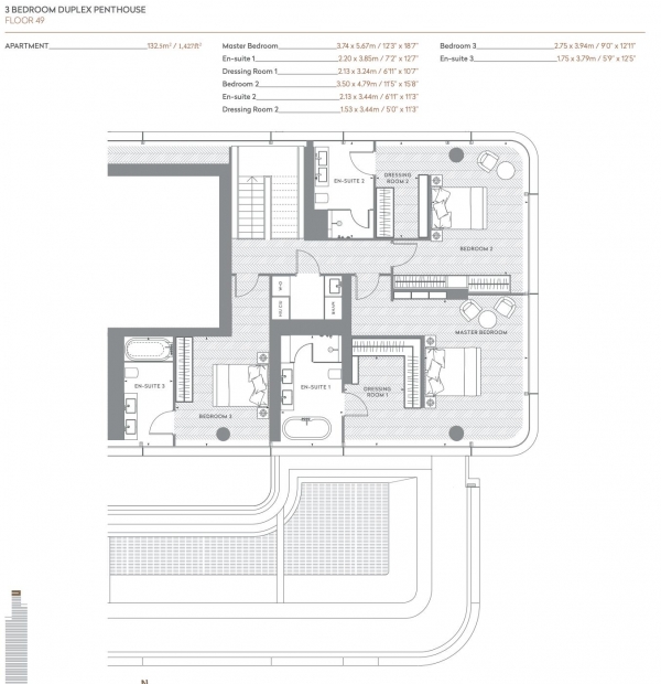 Floor Plan Image for 3 Bedroom Apartment for Sale in Principal Tower, Worship Street, Shoreditch, London EC2A