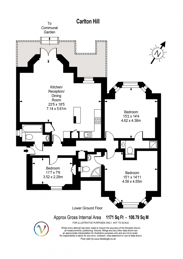 Floor Plan Image for 3 Bedroom Apartment for Sale in Carlton Hill, St Johns Wood, London NW8