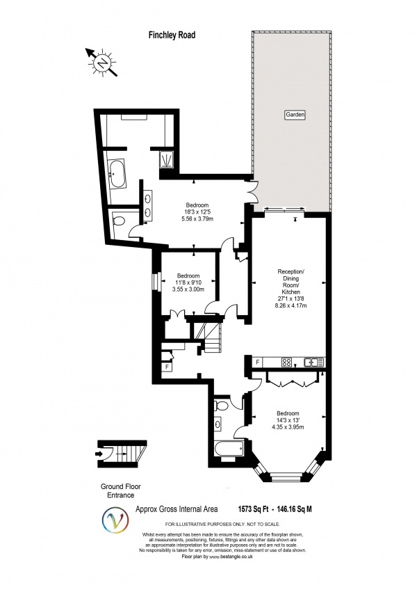 Floor Plan Image for 3 Bedroom Apartment for Sale in Finchley Road, Hampstead, London NW3