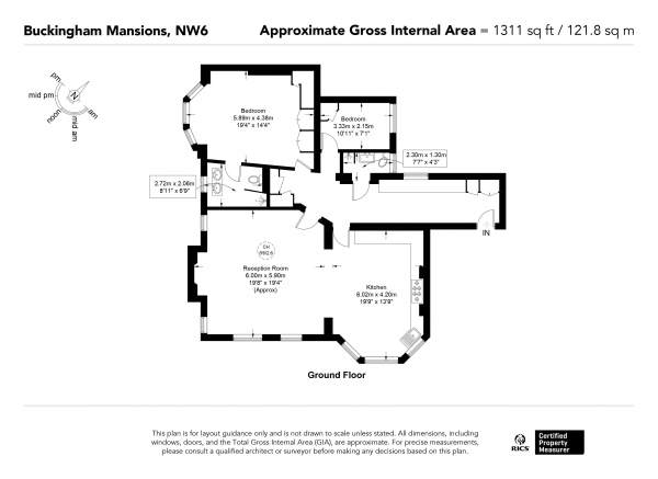 Floor Plan Image for 2 Bedroom Apartment for Sale in Buckingham Mansions, West End Lane, West Hampstead, London NW6