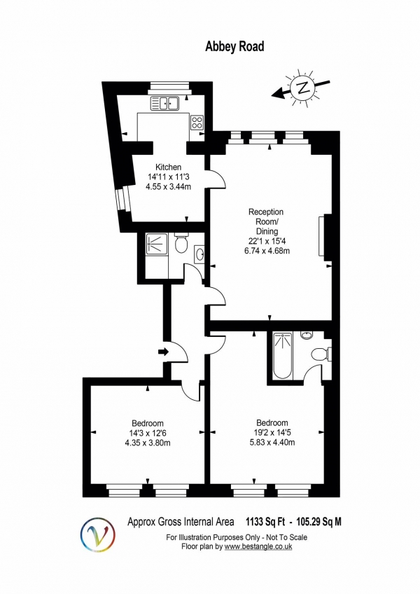 Floor Plan Image for 2 Bedroom Apartment for Sale in Abbey Road, South Hampstead, London NW6