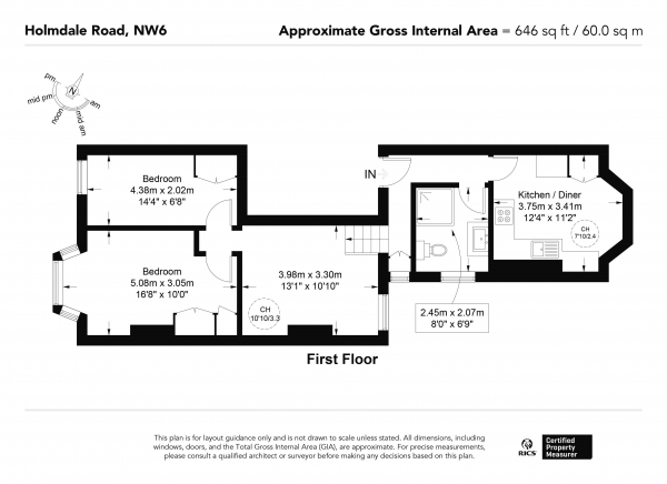 Floor Plan Image for 2 Bedroom Apartment for Sale in Holmdale Road, West Hampstead, London NW6