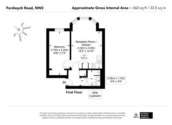 Floor Plan for 1 Bedroom Apartment for Sale in Fordwych Road, West Hampstead, London NW2, West Hampstead, NW2, 3TG -  &pound450,000