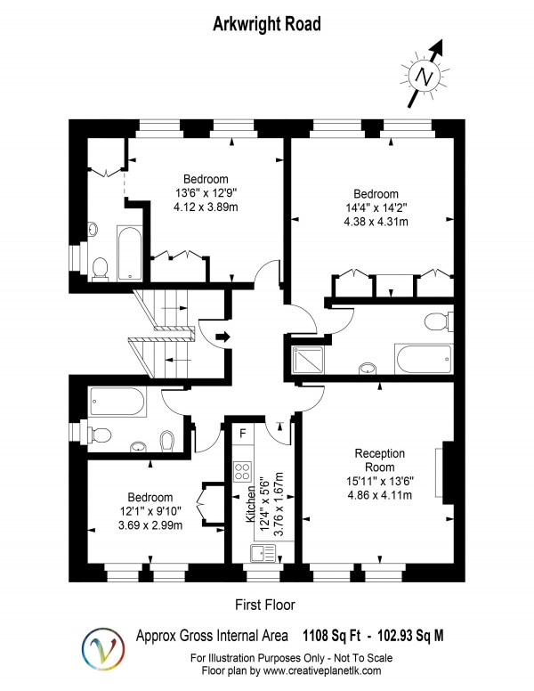 Floor Plan Image for 3 Bedroom Apartment to Rent in Arkwright Road, Hampstead, London NW3