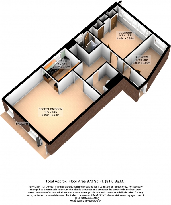 Floor Plan Image for 2 Bedroom Apartment for Sale in Waverley Court, 41-43 Steeles Road, Belsize Park, London, NW3