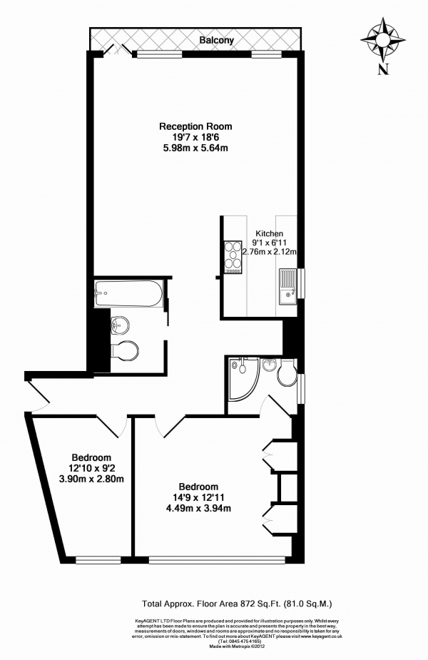 Floor Plan Image for 2 Bedroom Apartment for Sale in Waverley Court, 41-43 Steeles Road, Belsize Park, London, NW3