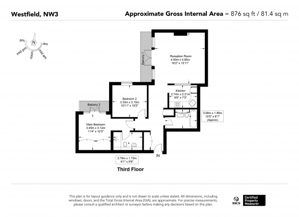 Floor Plan Image for 2 Bedroom Apartment for Sale in Westfield, Kidderpore Avenue, Hampstead, London NW3