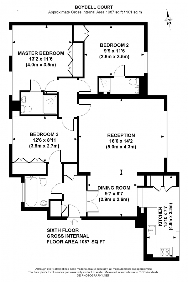 Floor Plan Image for 3 Bedroom Apartment to Rent in Boydell Court, St. Johns Wood Park, London, NW8