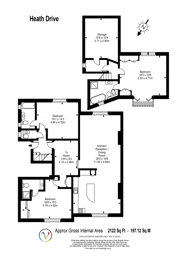 Floor Plan Image for 3 Bedroom Apartment to Rent in Heath Drive, Hampstead, London NW3