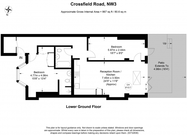 Floor Plan Image for 2 Bedroom Apartment to Rent in Crossfield Road, Belsize Park, London NW3