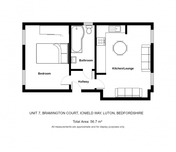 Floor Plan for 1 Bedroom Apartment for Sale in Icknield Way, Luton, Leagrave, LU3, 2JT -  &pound135,960