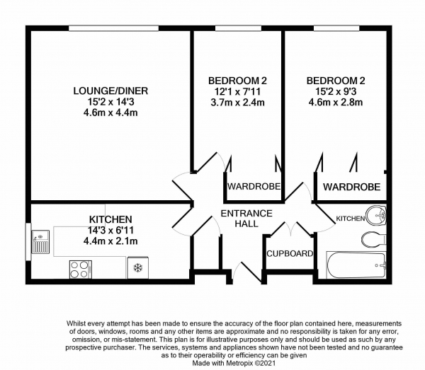 Floor Plan for 2 Bedroom Flat for Sale in Whitehaven Close, Bromley, BR2, 0YA -  &pound325,000