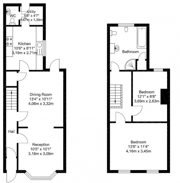 Floor Plan Image for 2 Bedroom Terraced House to Rent in Westgate Road, London