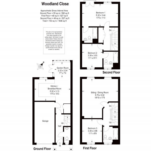 Floor Plan Image for 3 Bedroom Town House to Rent in Woodland Close, Godalming