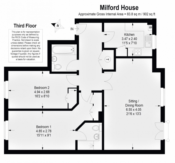 Floor Plan Image for 2 Bedroom Apartment to Rent in **LET AGREED**Portsmouth Road, Milford