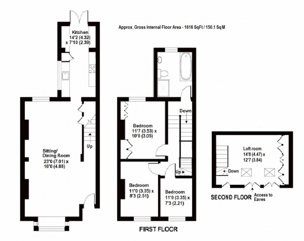 Floor Plan Image for 3 Bedroom Terraced House for Sale in Northfield, Witley