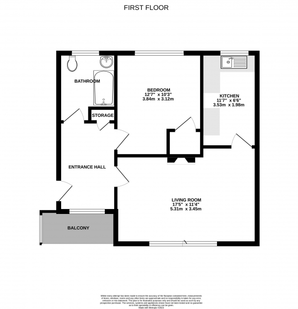 Floor Plan Image for 1 Bedroom Flat for Sale in Cabell Road, Guildford