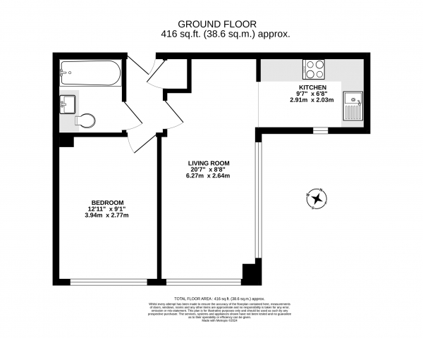 Floor Plan Image for 1 Bedroom Apartment to Rent in Catteshall Lane, Godalming