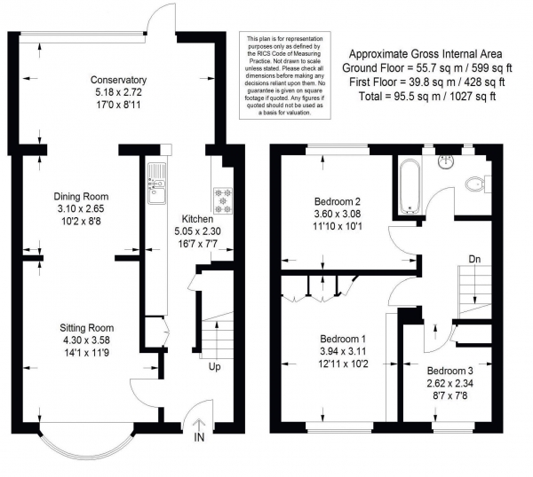 Floor Plan Image for 3 Bedroom Terraced House to Rent in **LET AGREED** Chichester Close, Godalming