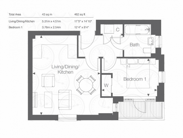 Floor Plan Image for 1 Bedroom Apartment to Rent in **LET AGREED** Godalming centre